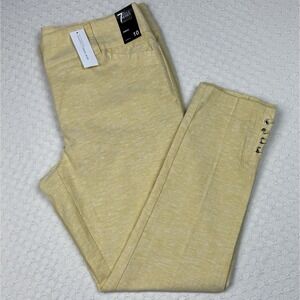 NWT NY Company Ankle Pants Womens 10 Yellow Linen Blend Stretch Grommets-Lace-Up